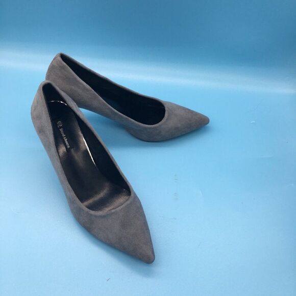 Gray Pointed Toe Pumps Mid Heel Stilettos Slip On Office Dress Shoe - Picture 5 of 9